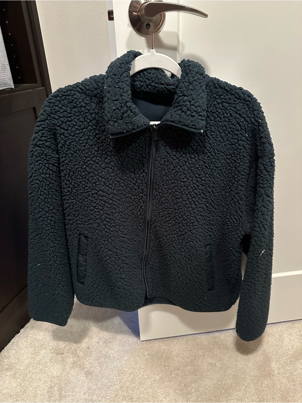 Athleta Black Sherpa-Style Full-Zip Puffer Jacket